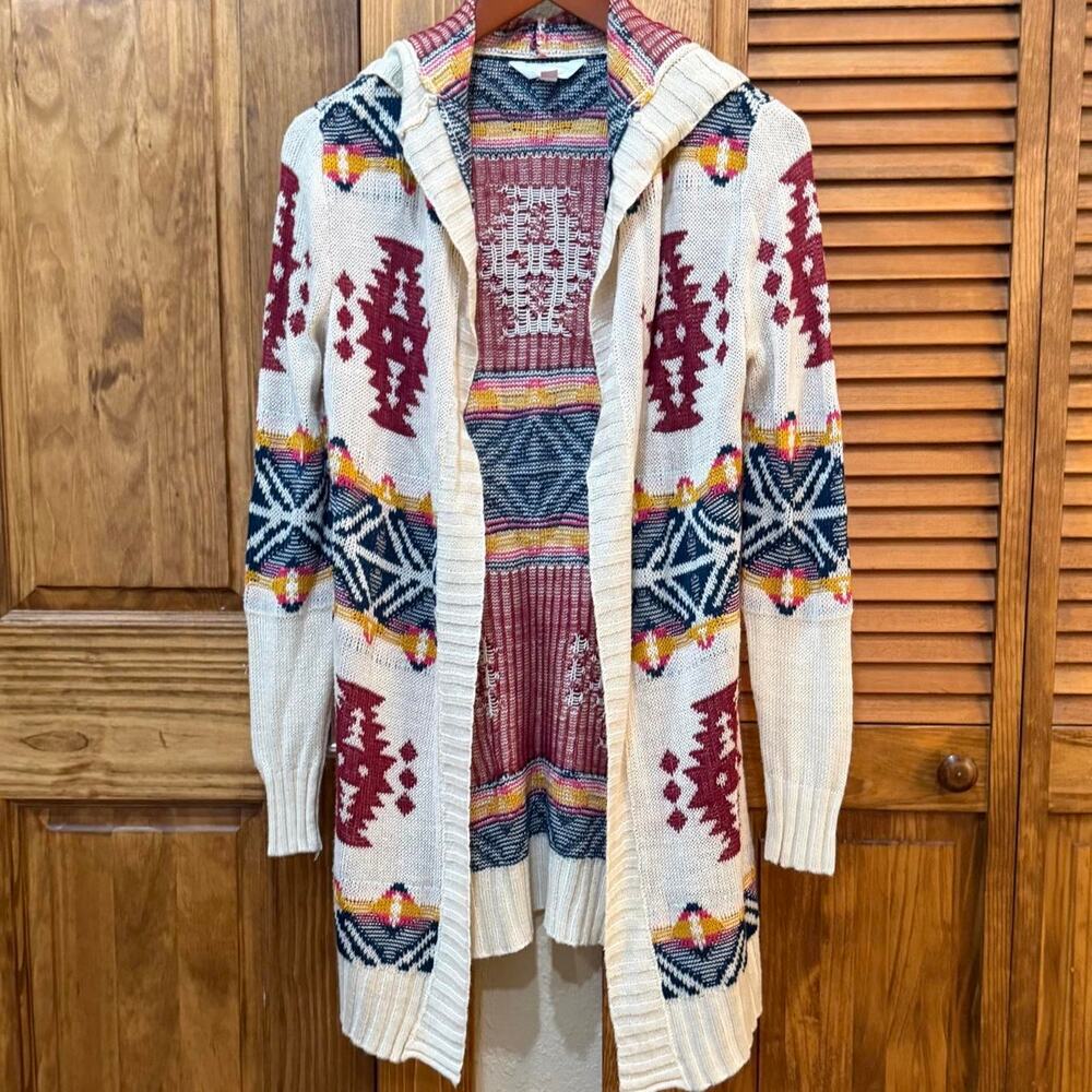 Aztec print hooded cardigan